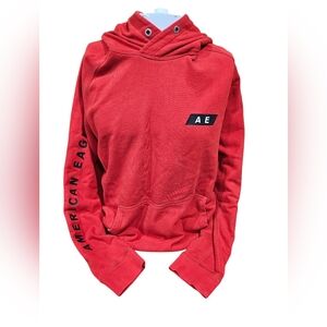American Eagle Red Hoodie Men’s L | AE‎ Logo Pullover | Graphic Sleeve